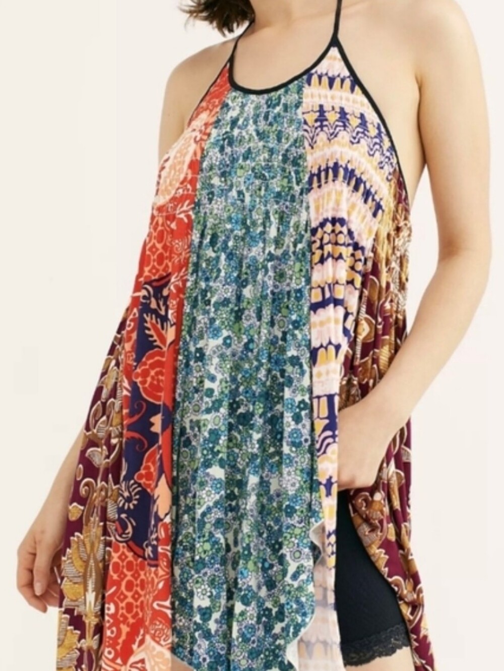 Free People Can't Tie Me Down Tunic Boho Patchwork Halter Tunic